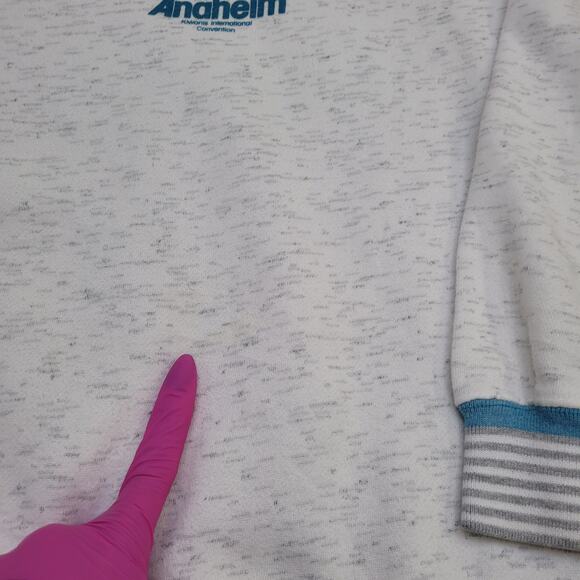 Vintage 1991 Anaheim Sweatshirt Women L/XL 24x23 Ringer Baggy - Picture 4 of 15